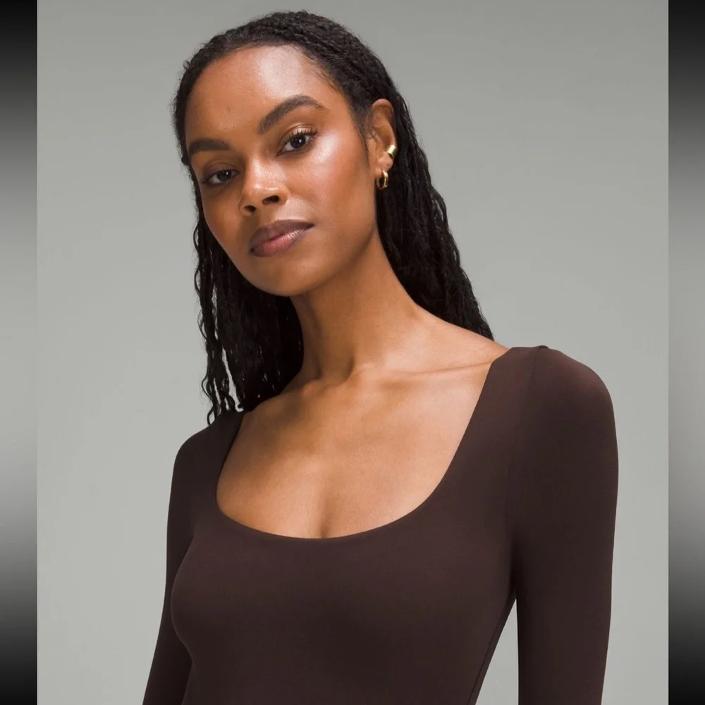 Lululemon Wundermost ultra soft nulu square neck long sleeve bodysuit Brown L. - Picture 5 of 7